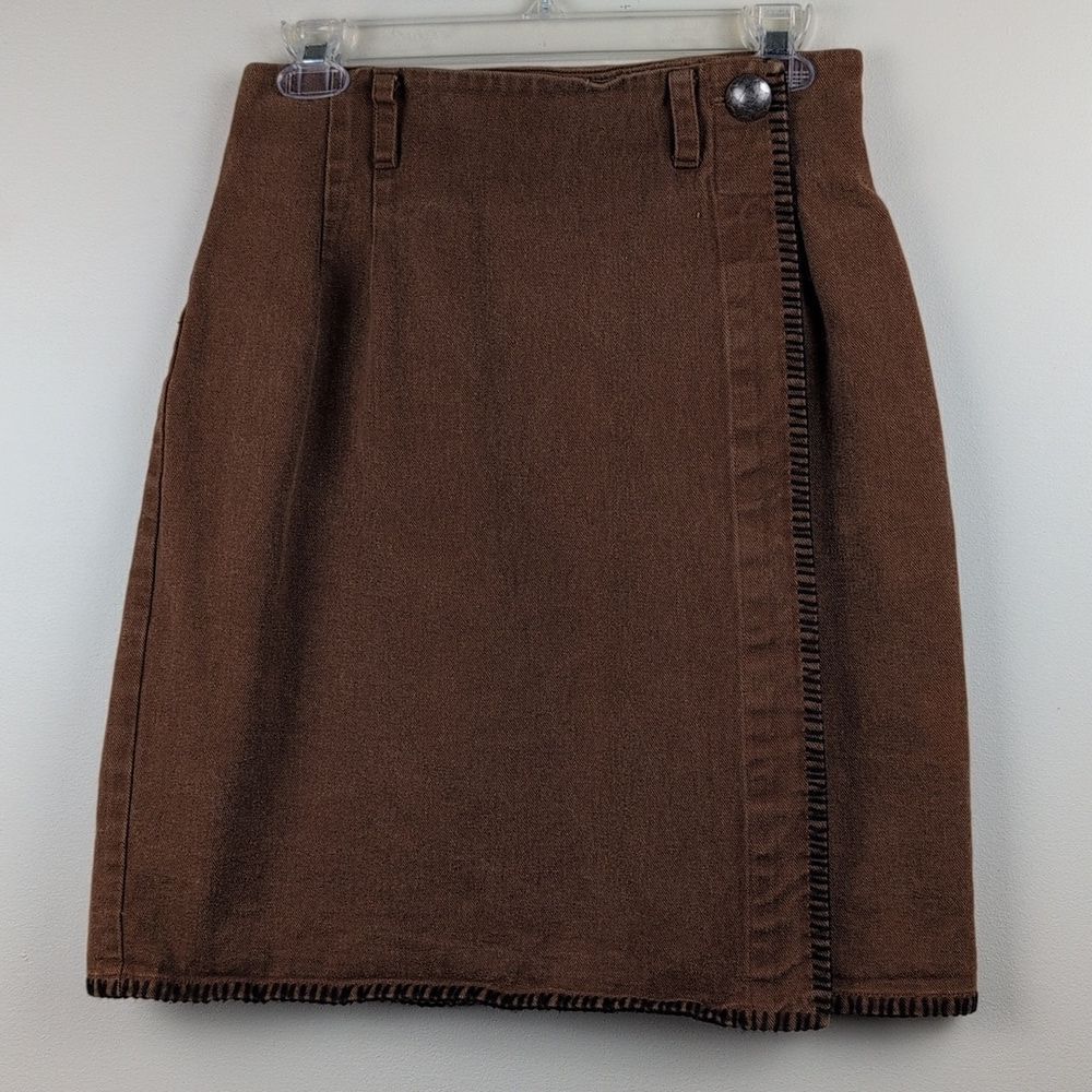 Vintage Bentley Arbuckle Brown Cotton Wrap Skirt Button Detail Size 6